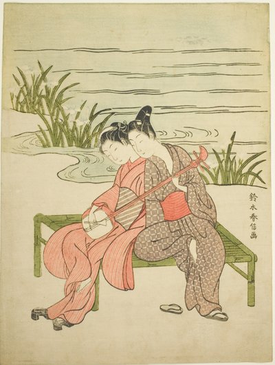 情侣同弹三味线（模仿玄宗和杨贵妃） 作者 铃木春信