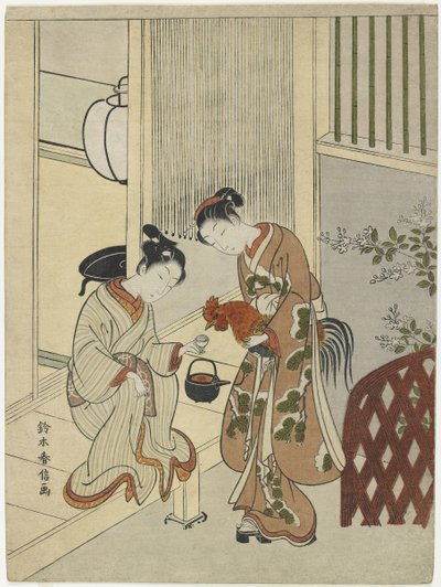 恋人和公鸡一起吃鸡蛋，c。 1767 作者 铃木春信