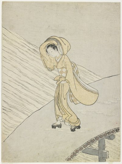 1765年，藤原没有Teika的诗歌穿越萨诺 作者 铃木春信