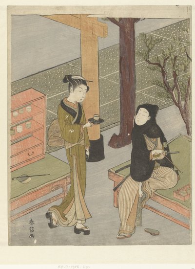 Osen 在笠盛神社附近的茶摊上为顾客奉茶。 作者 铃木春信