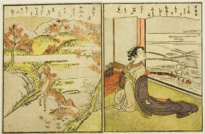 春锦图画书》第 1 卷和第 2 卷中的页面 作者 铃木春信
