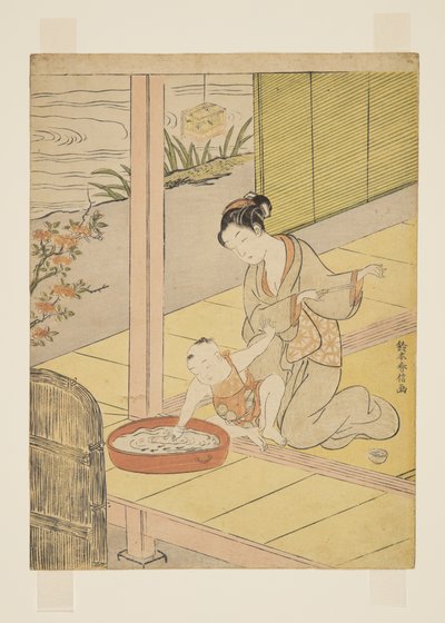 玩弄小鱼（彩色木刻版画 作者 铃木春信