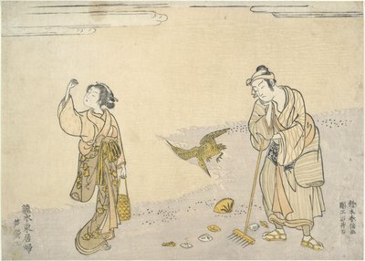 耙芦苇海滩上的东方美人 作者 铃木春信