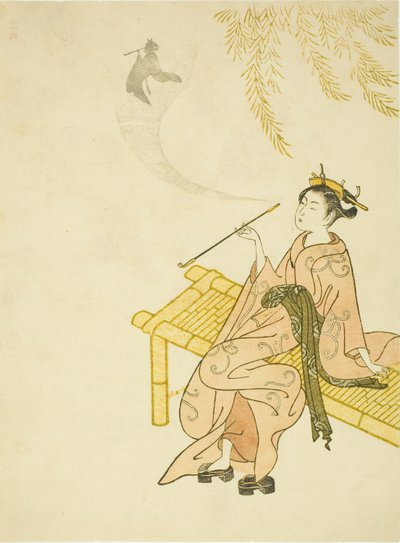 在长椅上吸烟 作者 铃木春信