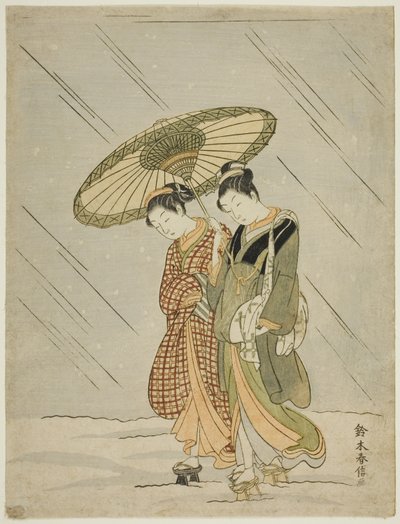 从公共浴室回来路上的雪 作者 铃木春信