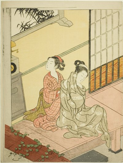 时钟的晚钟（Tokei no bansho），选自 "客厅八景（Zashiki hakkei）"系列 作者 铃木春信