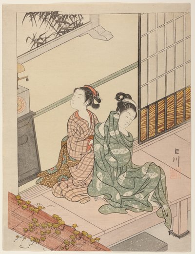 时钟的晚钟（Tokei no bansho），选自 "客厅八景（Zashiki hakkei）"系列 作者 铃木春信