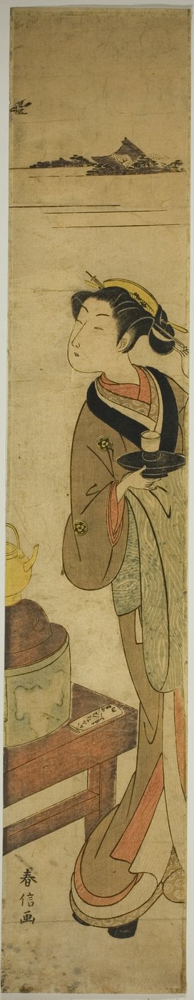 捧着茶杯的神谷茶馆女服务员大仙 作者 铃木春信