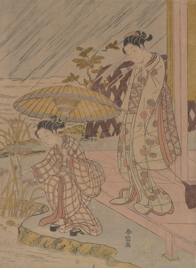 在雨中观看鸢尾花，1764-70。 作者 铃木春信