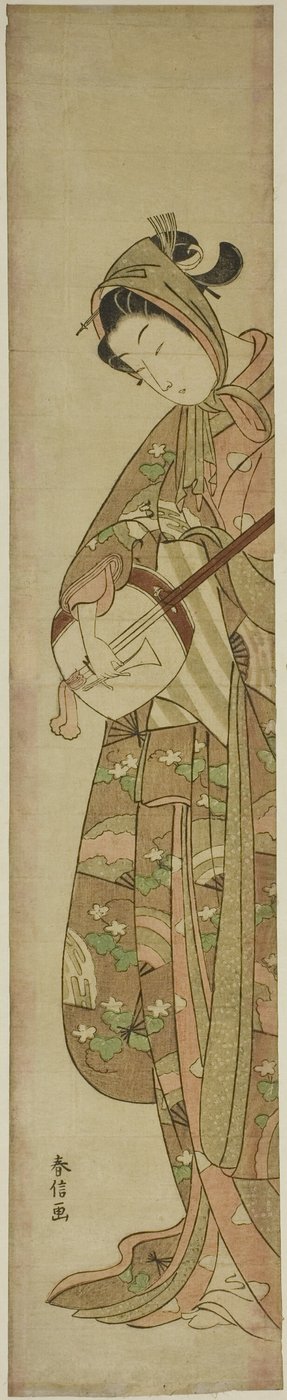 弹奏三味线的女子 作者 铃木春信