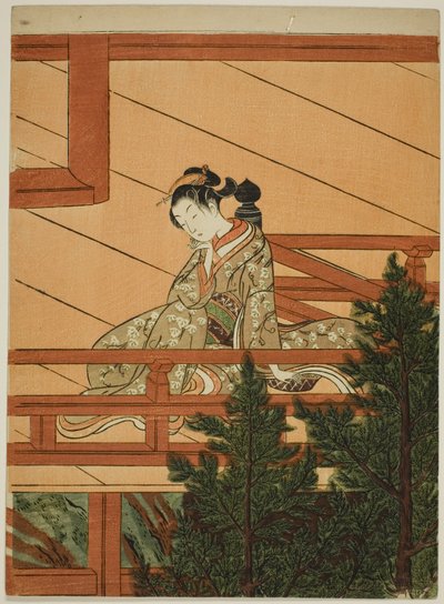坐在清水寺阳台上的年轻女子 作者 铃木春信