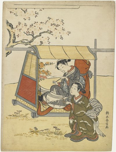 年轻女子观赏樱花作为Nakanokimi夫人的冥想，c。 1767 作者 铃木春信
