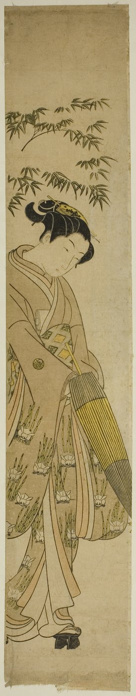 雪中漫步的年轻女子 作者 铃木春信