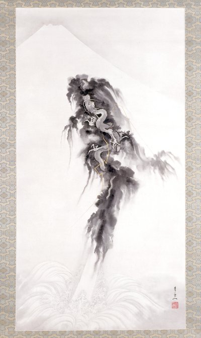 升龙和富士山（纸本水墨金画） 作者 铃木纪津
