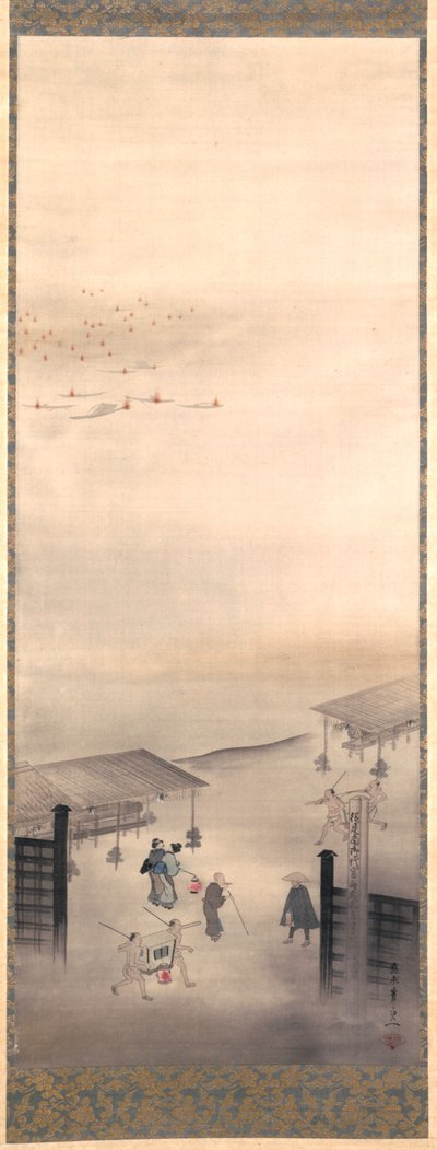 吉原和品川，江户时代（丝绸上的墨水、色彩和金） 作者 铃木纪津