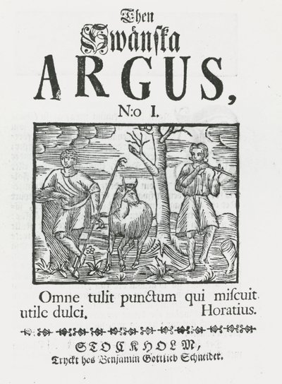 第一期 "Then Swänska Argus"。 作者 瑞典学校