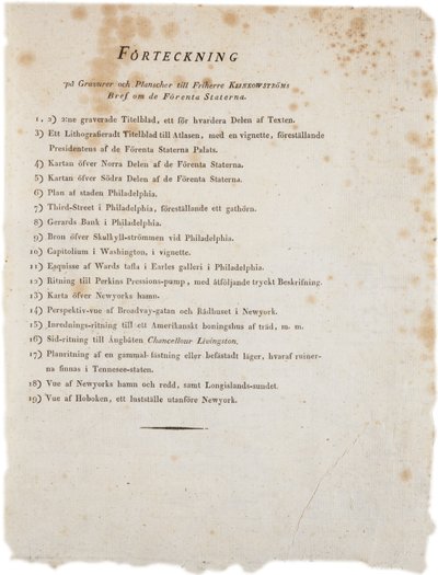 1824年Klinckowstroms Atlas of the United States的插图清单（打印） 作者 瑞典学校