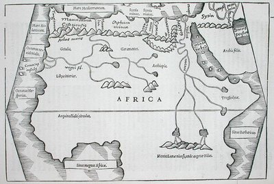非洲，摘自凯厄斯-朱利叶斯-索利努斯的《多史书》，rerum toto orbe memorabilium...，1543年巴塞尔出版（木刻）。 作者 瑞士学校