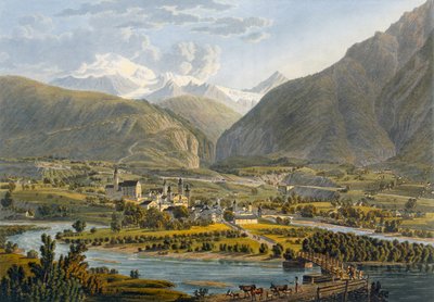 罗纳河上的布里格，瑞士伯尔尼阿尔卑斯山，1819年。 作者 瑞士学校