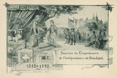 1848年纳沙泰尔宣布在瑞士联邦内成立共和国50周年（平版）。 作者 瑞士学校