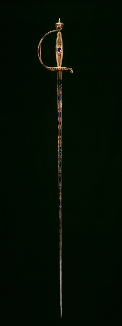 小剑，约1790-1800年（金配蓝色半透明珐琅，蚀刻，发蓝和镀金的钢）。 作者 瑞士学校