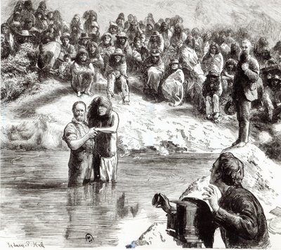 北美印第安人的洗礼 - 摩门教徒作为基督的使徒，1892年 作者 悉尼先验厅