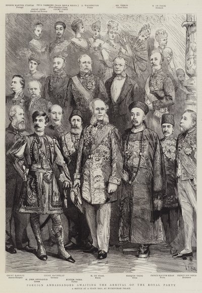 等待抵达皇家党的外国大使 作者 Sydney Prior Hall