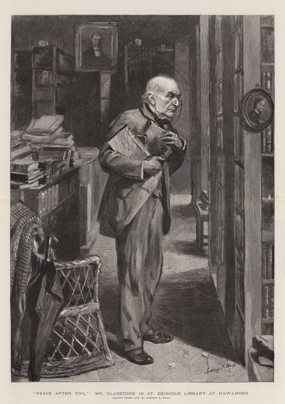 Toil之后的和平，Gladstone先生在Hawarden的St Deiniol图书馆 作者 Sydney Prior Hall