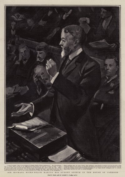迈克尔希克斯海滩爵士在下议院发表预算演说 作者 Sydney Prior Hall