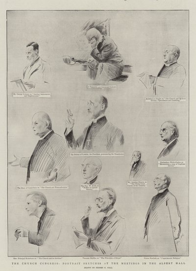 教堂大会，阿尔伯特音乐厅会议的肖像素描 作者 Sydney Prior Hall