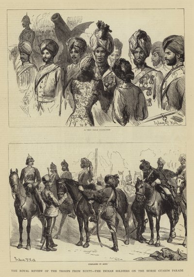 埃及部队的皇家评论，马卫兵游行的印度士兵 作者 Sydney Prior Hall