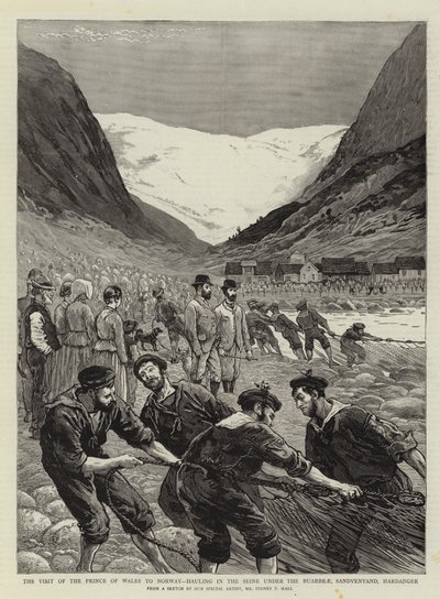 威尔士亲王访问挪威，在Buarbrae，Sandvenvand，Hardanger的塞纳河上运送 作者 Sydney Prior Hall