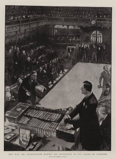 战争中，张伯伦先生在下议院发表声明 作者 Sydney Prior Hall
