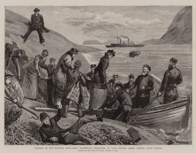 西部高地的游客，在访问Loch Coruisk后乘船前往Loch Scavaig 作者 悉尼先验厅