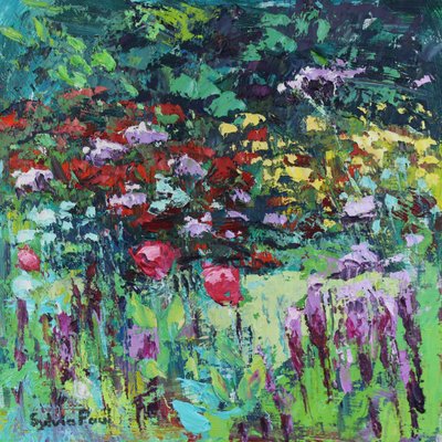 花园里的罂粟花，2021 年（布面油画） 作者 西尔维娅·保罗