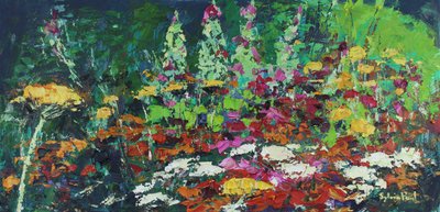 生机盎然的花坛，2021 年（布面油画） 作者 Sylvia Paul