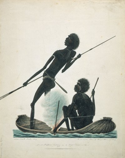 当地人在树皮独木舟上钓鱼，1819年 作者 TR布朗