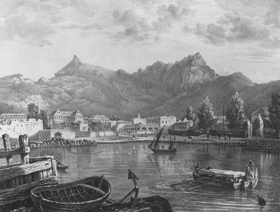 毛里求斯的路易港，从港口的东侧看，约1830年（石版画 作者 T.（之后）布拉德肖