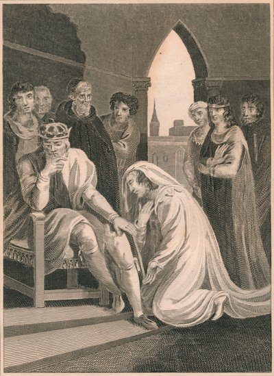 理查德二世女王（Queen of Richard II），为西蒙·伯利（Simon Burley）的生平而祈祷，1388年，1864年 作者 库克