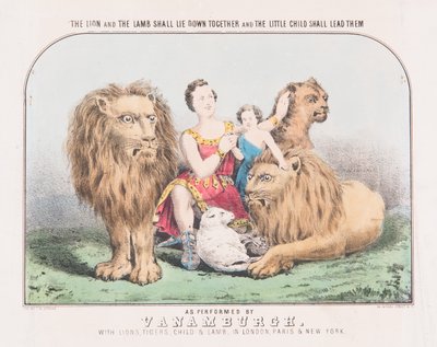 狮子与羔羊在一起躺下，小孩子带领他们，约摄于1840年（纸上水彩） 作者 TW强