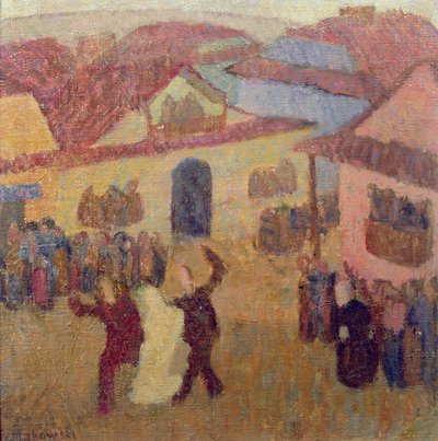 镇上的犹太婚礼（船上的油画） 作者 塔德乌斯·马科夫斯基（Tadeusz Makowski）