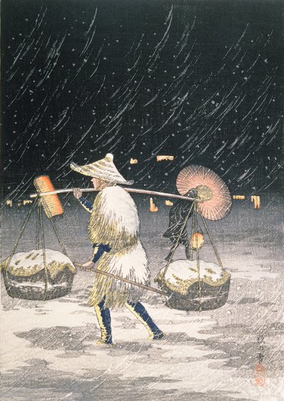 夜雪，19世纪30年代（彩色木版画） 作者 高桥弘明