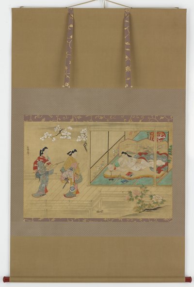 游客走近时的美人卧姿，江户时期，17世纪末至18世纪初。 作者 田村水夫