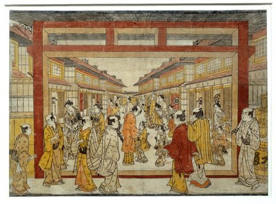 中野町的透视图。 田中正信的日本版画，活跃于 1741 年至 1748 年之间，浮世绘风格。 巴黎，吉美博物馆 作者 田中正信