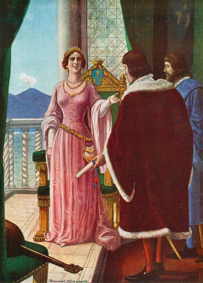 那不勒斯的女王Giovanna II无法通过Alfonso d&39;Aragona 作者 坦克雷迪·斯卡佩利