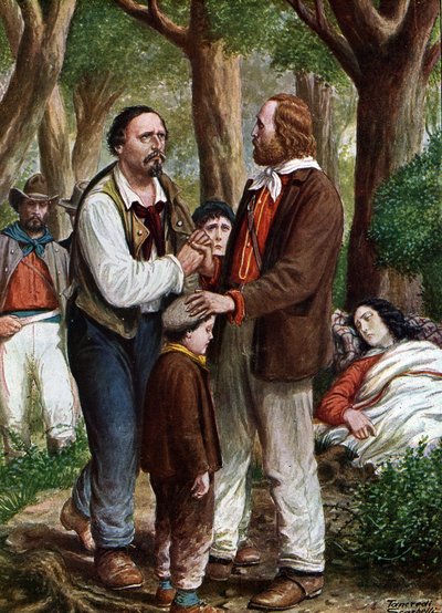 复兴运动：朱塞佩·加里波第意大利爱国者 (1807-1882) 告别安杰洛·布鲁内蒂 dit Ciceruacchio a la mort d