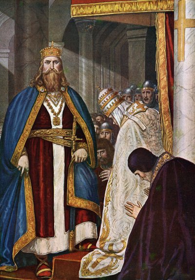 The coronation of Charlemagne (742-814) by Pope Leon III (750-816) 作者 坦克雷迪·斯卡佩利