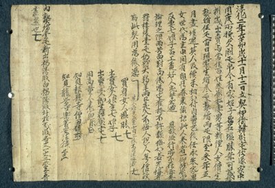 BL.Stein 卷 8820032 《十王经图》，敦煌（羊皮纸上的墨迹）佛经中的一页 作者 唐代中文学校
