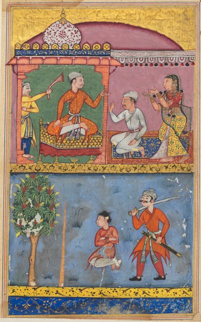 页面来自《鹦鹉的故事》Tuti-nama：第八夜：婢女呼吁......，约1560年。 作者 塔拉·钱德