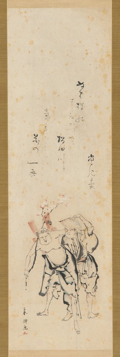 赏樱归来的两人，江户时代，18世纪末至19世纪初。 作者 田原屋索里
